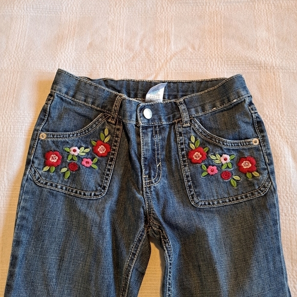 Gymboree girls 7 plus Cozy Owl jeans with floral embroidery, adjustable VGUC - Picture 4 of 4